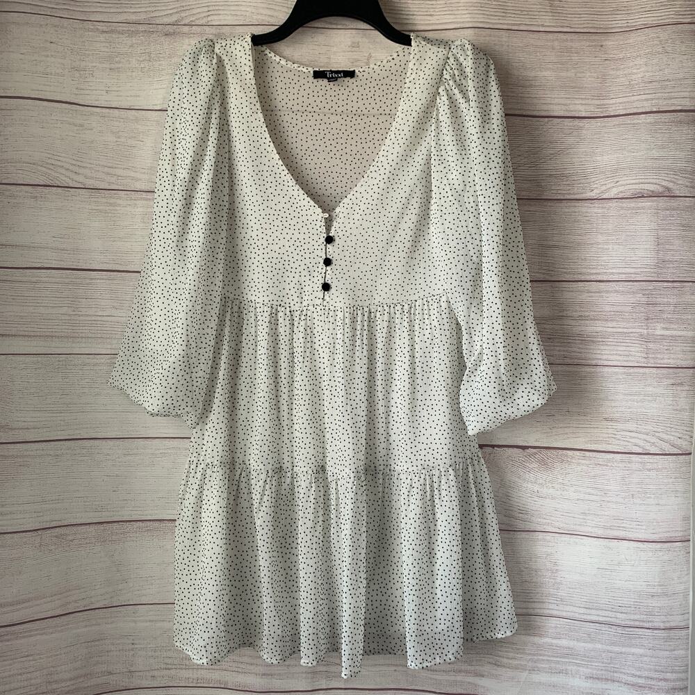 Trixxi White with Black Polka Dot Dress Balloon Pouf Sleeves Size XS